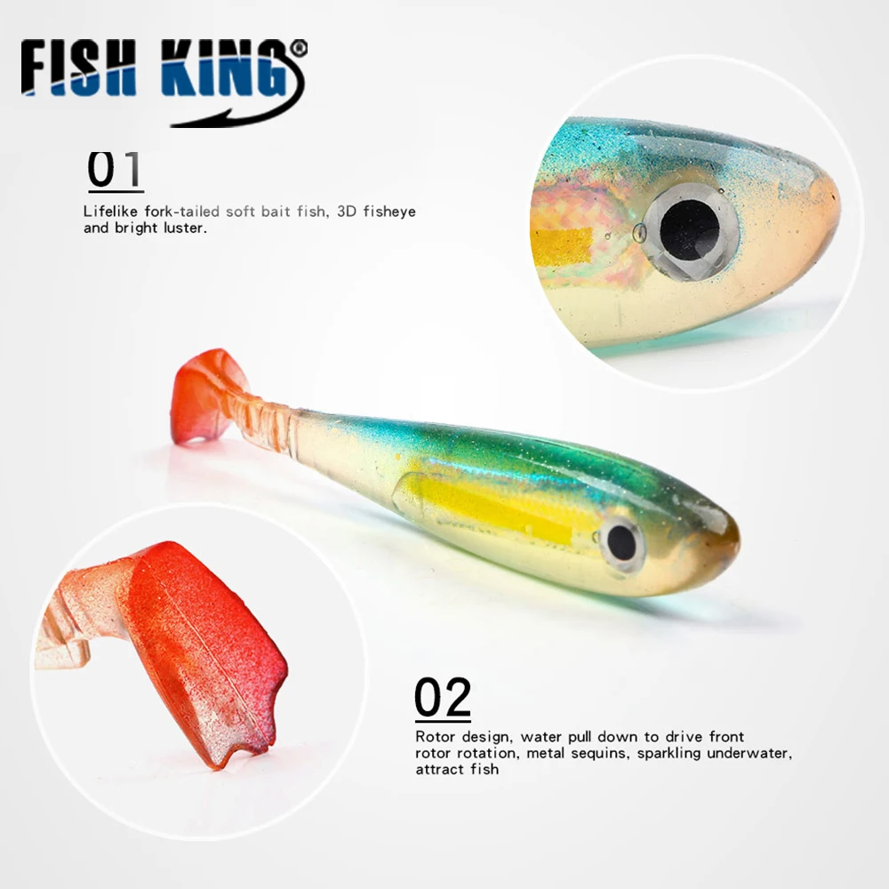  FISH KING Minnow Fishing Lure Soft Body Lure Bass Fishing Tackle Fake 3D Eye Lure 4pcs Wobbler Attr