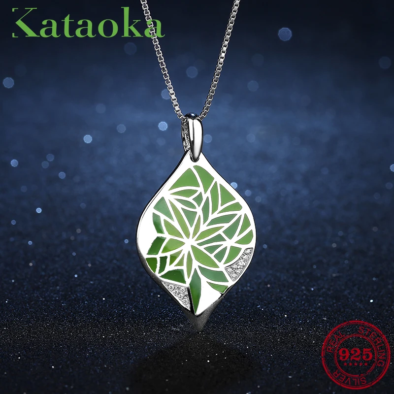 

Tree of Life Nature leaves shape Green Enamel Pendant for Women 925 Sterling Silver charming fashion Necklace Pendant Party