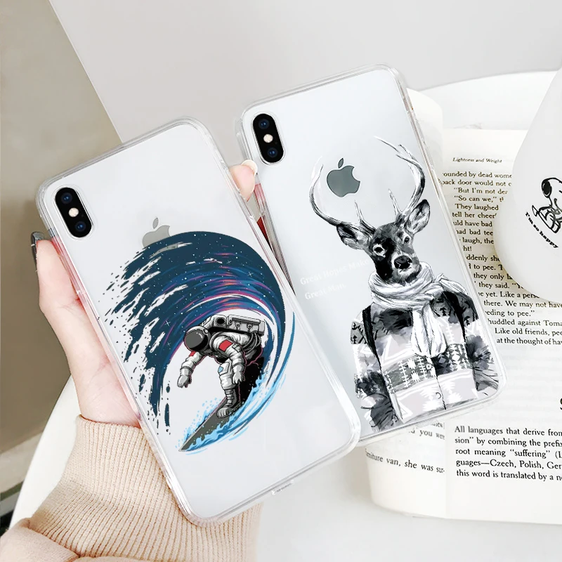 

Cute Love Heart Painted TPU Case For iPhone XS Max X XR 7 8 6S 6 Plus Fashion Cartoon Patterned Clear Cover For iPhone 5 5S SE 6
