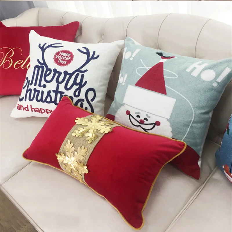 Merry Christmas наволочка для подушек, Роскошная золотая вышивка, диванные подушки Cojines Decorativos Para, украшения для домашнего праздника