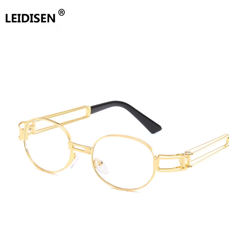 

LEIDISEN Retro Clear Lens Nerd Glasses Frames For Men Male Oval Small Round Eyeglasses Women Gold Metal Hollow 2018 oculos