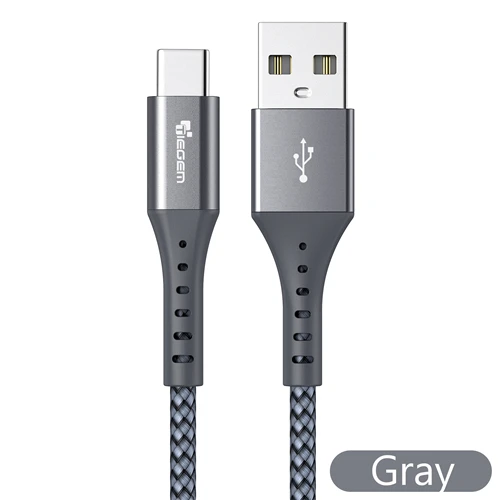 TIEGEM 3A usb type-C кабель для samsung Galaxy S9 S8 кабель передачи данных для быстрой зарядки для huawei mate 20 Pro Xiaomi Mi 8 usb type-C - Цвет: Серый