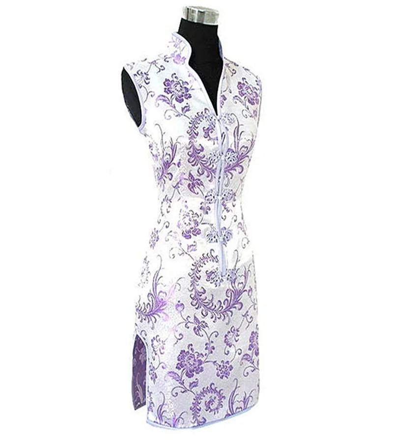 Черно красное традиционное китайское платье женское мини Ципао с V образным