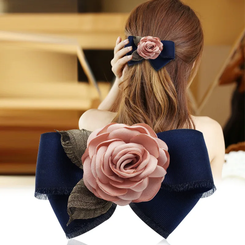 

i-Remiel Fashion Floral Floral Hairpin Spring Clip Hairband Korean Jewelry Bow Tie Adult Women Horsetail Hair Bow Accessories