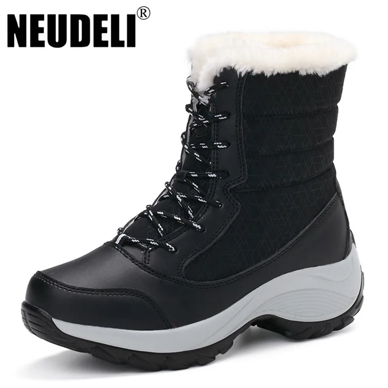  NEUDELI 2016 New High Quality Winter women boots Thick fur very warm ladies snow boots Lace-up female winter shoes 