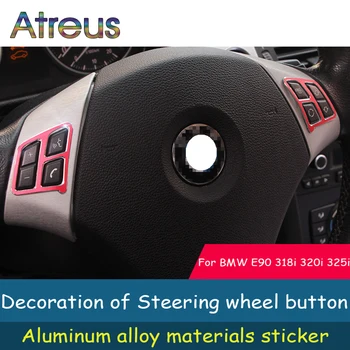 

2X Aluminum Alloy Car Interior Stickers For BMW E90 3 Series 2005-2012 Steering Wheel Buttom Panel Trim Frame Covers Accessories