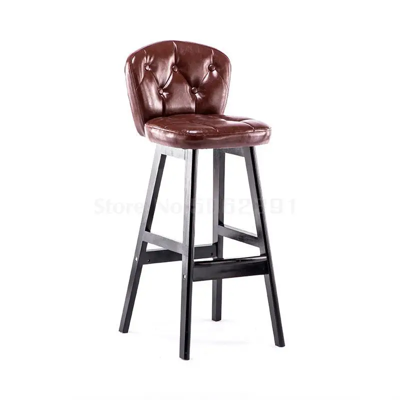 Твердый деревянный барный стул современный простой бытовой спинки Высокий стул чистая красный Европейский и американский стиль Ретро Барный Стул Высокая стоо - Цвет: Same as picture3