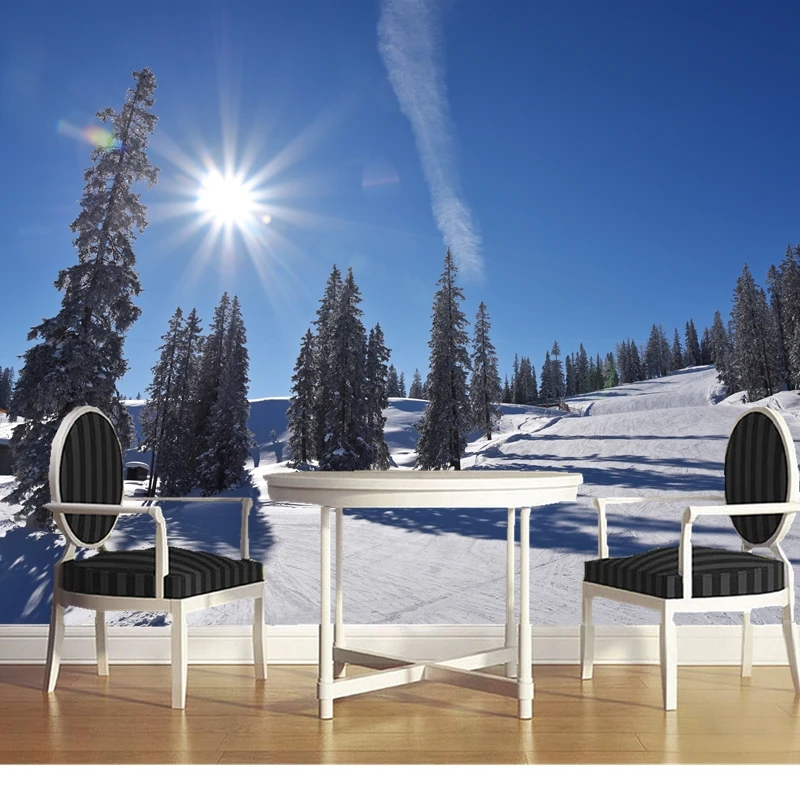 Изготовленный на заказ обои с природным пейзажем, Восход Лес Снег дерево, 3D фотообои в простом стиле для гостиной, спальни, фон стены обои
