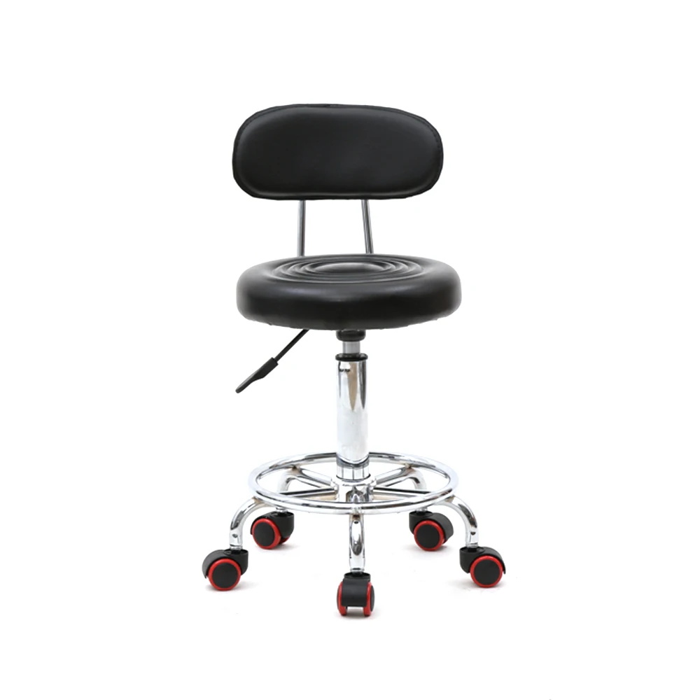 

Round Shape Adjustable Salon Stool with Back and Line Black