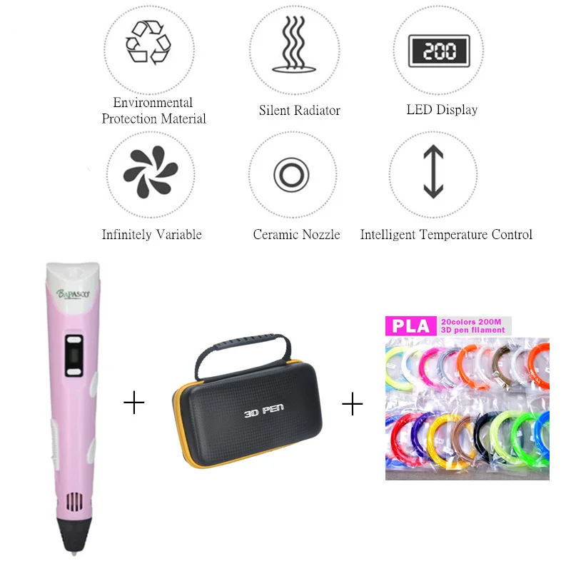 

New 3d pen BAPASCO 2 Generation LCD Display DIY 3D Printing Pen Arts 3D pens For Kids Drawing Tools high quality ABS PLA plastic