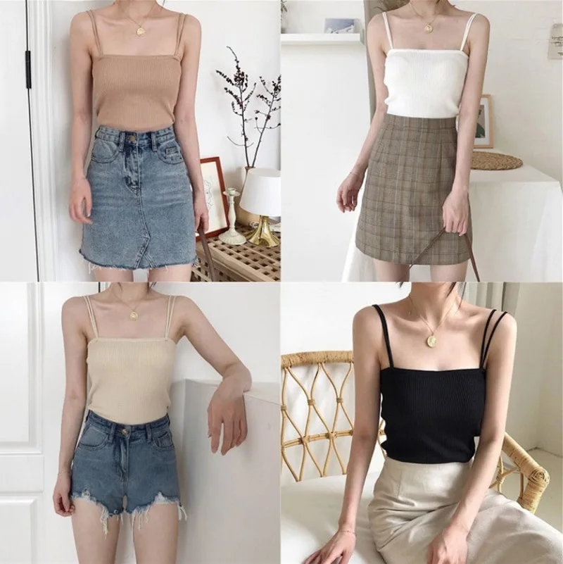 

Best selling camisole female 2019 Korean version of the simple wild double shoulder strap Slim knit WOMEN'S SWEATER dropshipping