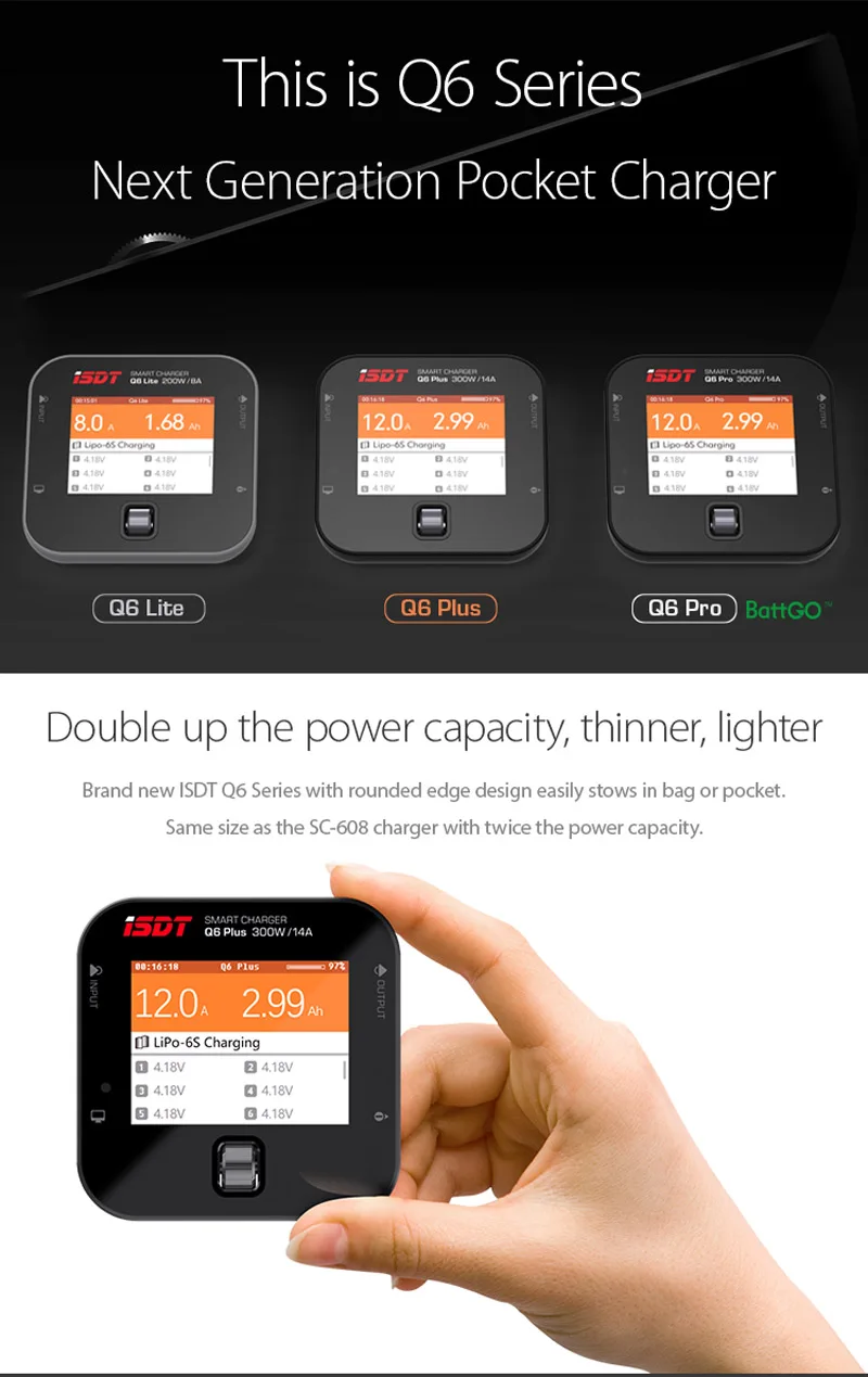 ISDT Q6 Pro BattGo 300 Вт 14A карманное зарядное устройство Lipo для баланса батареи умное Цифровое зарядное устройство для FPV RC моделей DIY запасные части