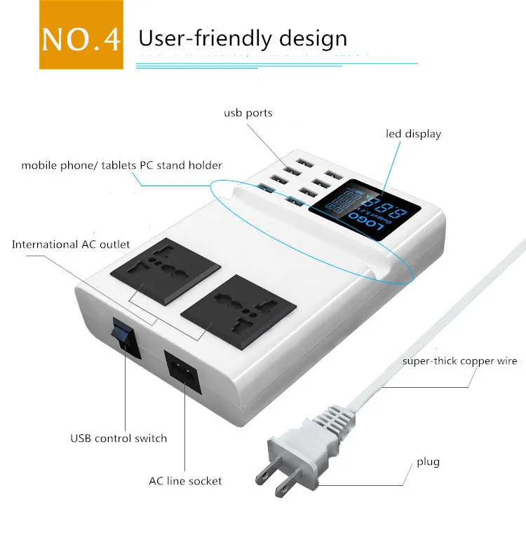 8 USB Port Led Display Screen Charger Strip adapter (16)