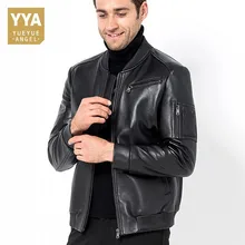 Новинка, мужская куртка-бомбер из натуральной кожи, ветровка для пилота, пальто, Jaqueta De Couro, свободная посадка, стоячий воротник, куртки для мотоциклистов