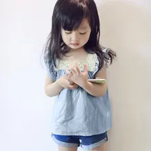 Summer Kids Toddler Girls Casual Lace Stitching Blouse Tops Kids Summer Toddler Girls