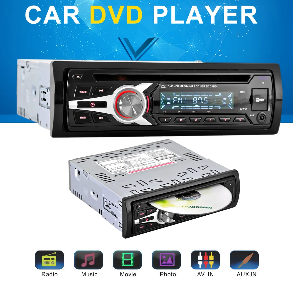 

KKMOON 1 Din Universal Car Stereo Radio Audio Player CD DVD MP3 Player with FM Aux Input SD/USB Port Car Multimedia Player