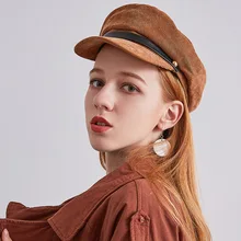 Новая кожаная шляпа с козырьком, Женская осенне-зимняя Вельветовая шапка для отдыха, женская теплая шапка для газетного мальчика, шапка для художника, Корейская версия, s H6718