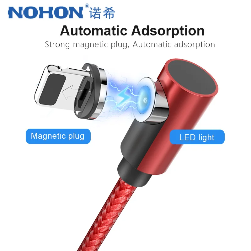 Магнитный зарядный кабель NOHON 90 градусов для iPhone X XS MAX XR Micro USB Type C быстрое зарядное