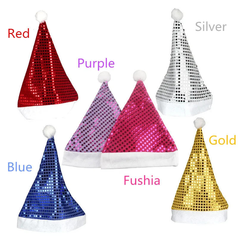 Multi Colors Santa Claus Sequins Hats Caps Christmas Decor of Adult Children's Hats XMAS New Year's Gifts Home Party Supplies
