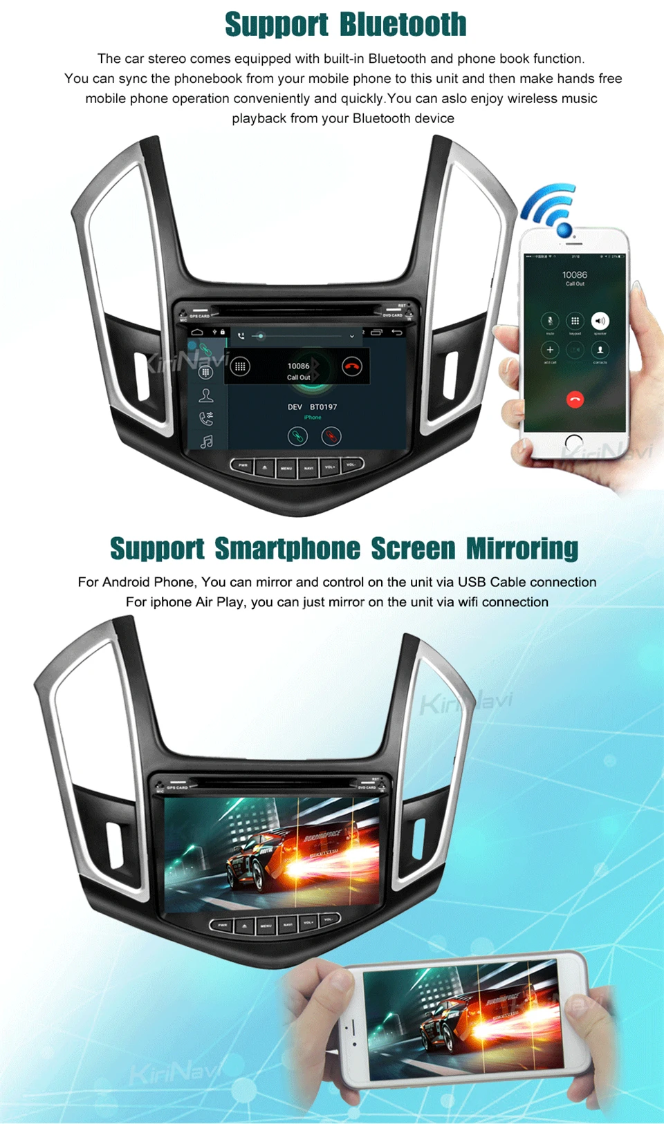 Excellent KiriNavi Octa core 4G LET android 7 car stereo for Chevrolet Cruze gps multimedia system 2013 - 2015 support 4K Video 4G 4