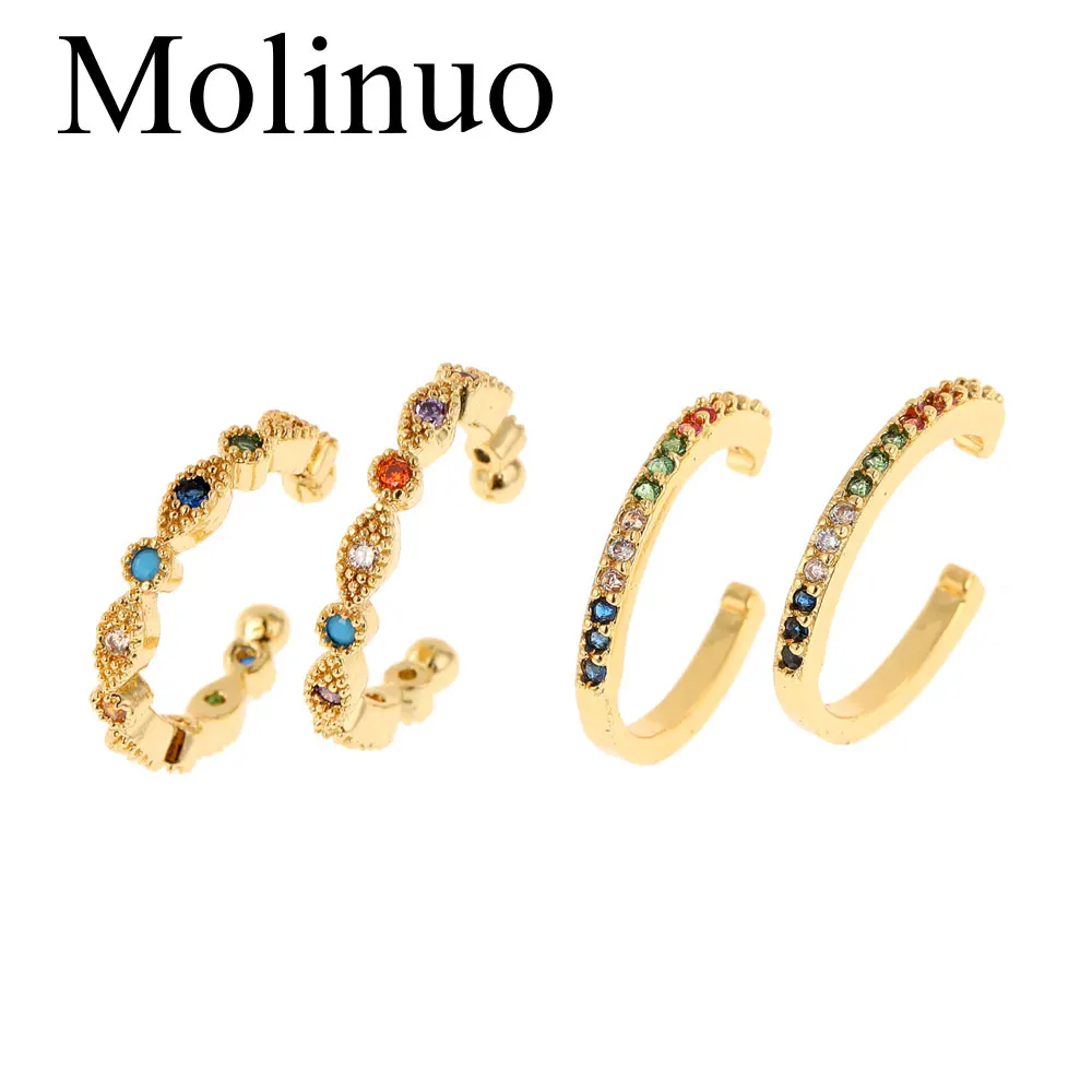 

Molinuo minimalist rainbow cz circle ear cuff gold color no piercing fashion women clip earrings 2styles 2019