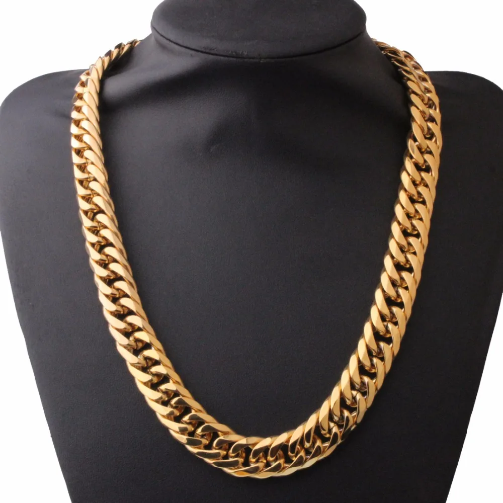 16mm Miami Cuban Chains For Men Hip Hop Jewelry Gold Color Thick 316L