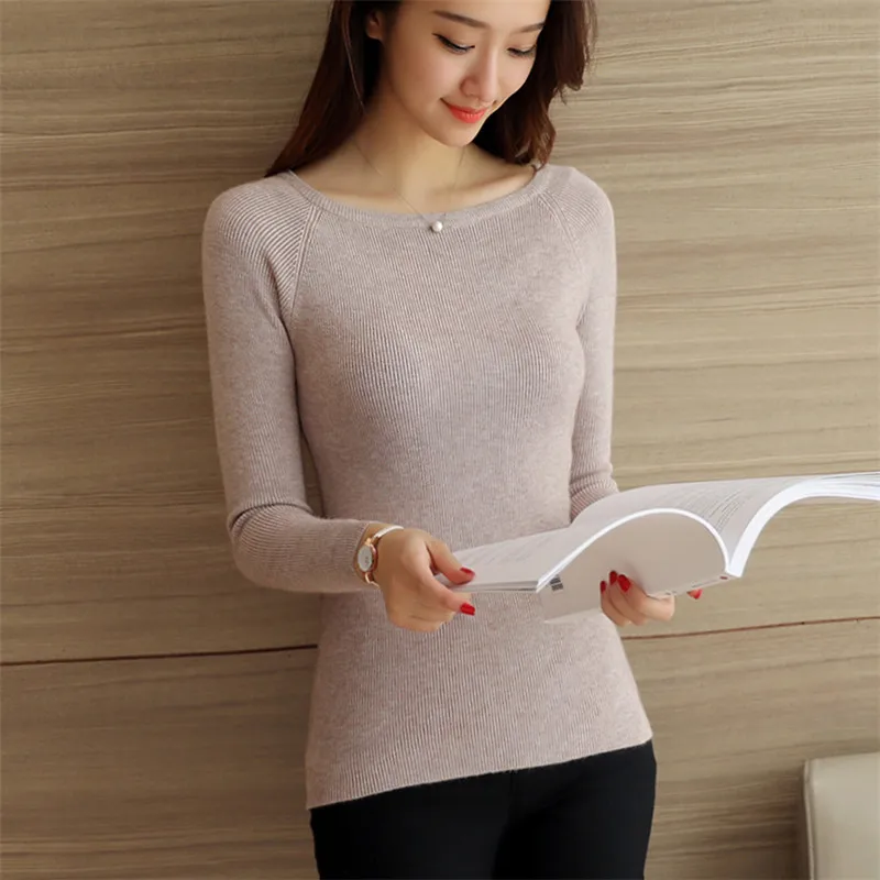 

OHCLOTHING winter, the new color Korean version of knitted women's, slim collar, sleeve pullover, Pullover Sweater, pullover