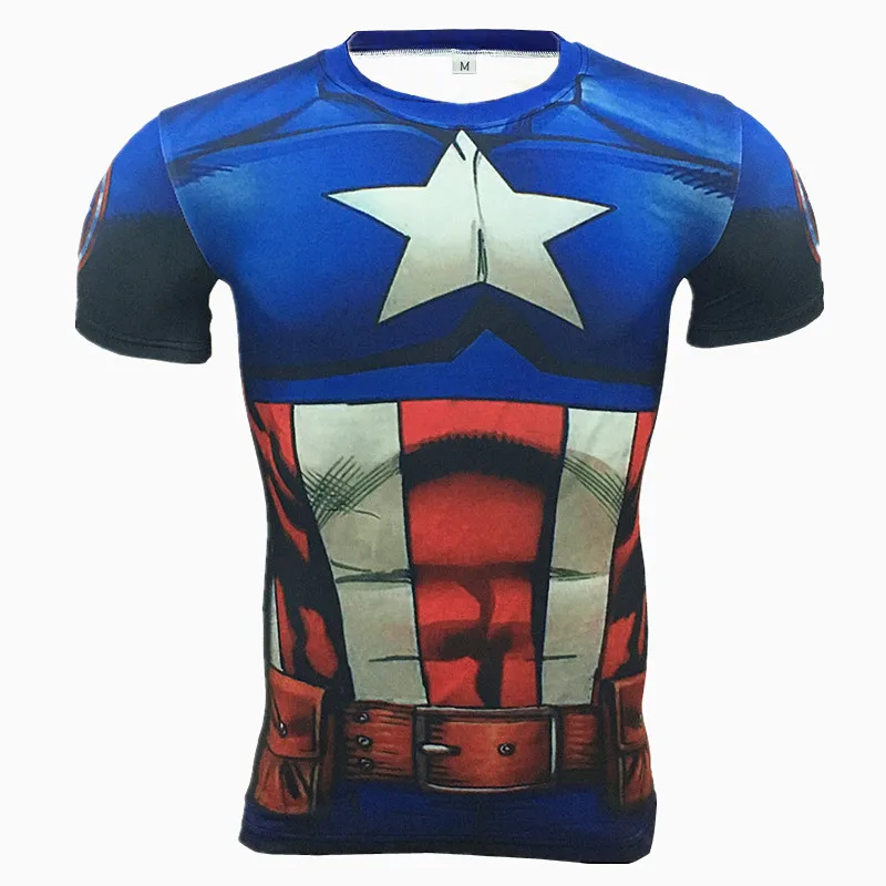 Мужская мода компрессионные колготки короткий рукав длинный рукав тренировки 3D Капитан Америка фитнес футболки одежда супергерой - Цвет: Прозрачный