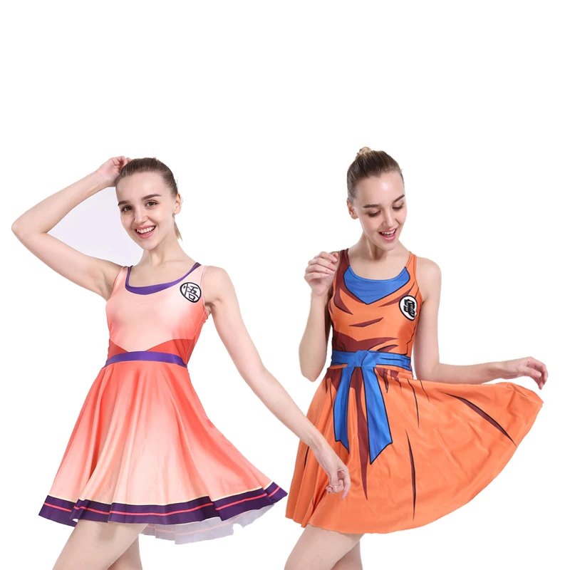 

Dragon Ball Japanese Anime Vestidos Vest Tennis Skirt Women Sexy Dress Girls Summer Role Playing Child Goku Sleeveless Dress