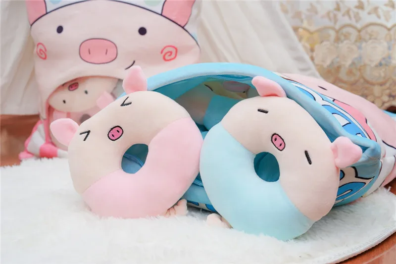 Пончик в форме свиньи плюшевые закуски игрушка чучела BB звучащая круглая сумка со Свинкой Подушка розовый/синий животные мешок плюши домашних животных для мальчиков и девочек