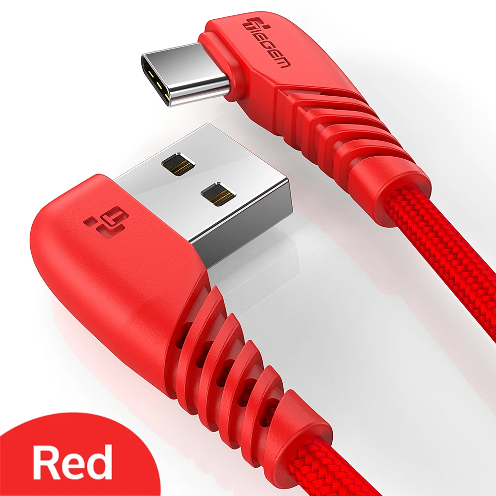 TIEGEM 3A 90 градусов USB type C кабель для samsung Galaxy S10 S9 Plus Xiaomi Mi 8 6 MAX 3 LG USB C TYPE-C кабель передачи данных для быстрой зарядки