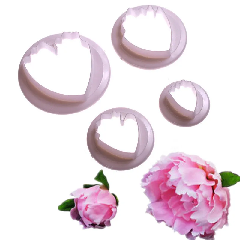 

4Pcs Sugarcraft Peony Shape Plastic fondant cutter cake mold Chocolate Cookie Cutter cake decorating tools Bakeware