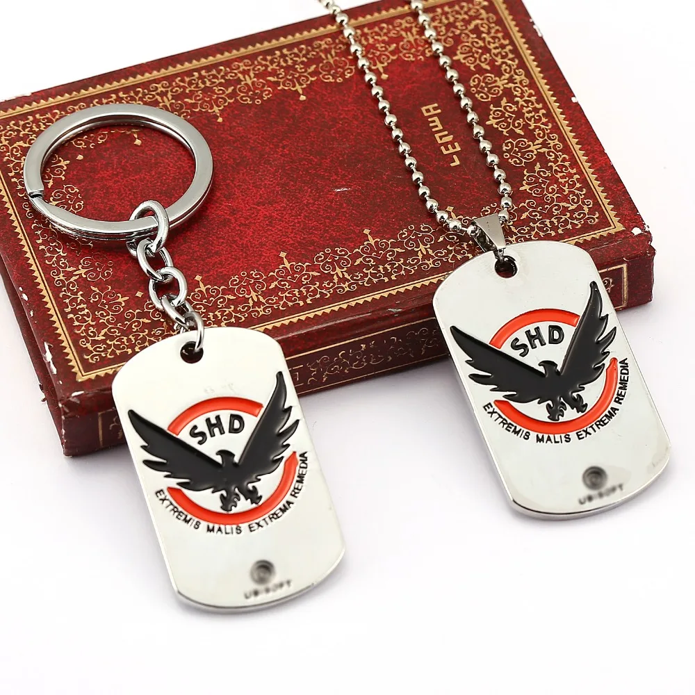 

PS4 game series Tom Clancy' s The Division keychain silver plated eagle wing dog tag alloy key ring For Fans Llaveros