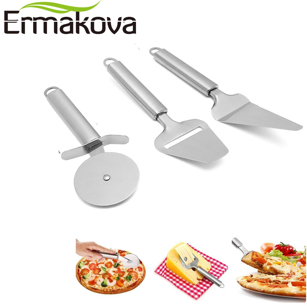 ERMAKOVA Set of 3 Pizza Cutter Wheel Pizza Server Cheese Slicer Stainless Steel Pizza Tool Set Cheese Tool Set
