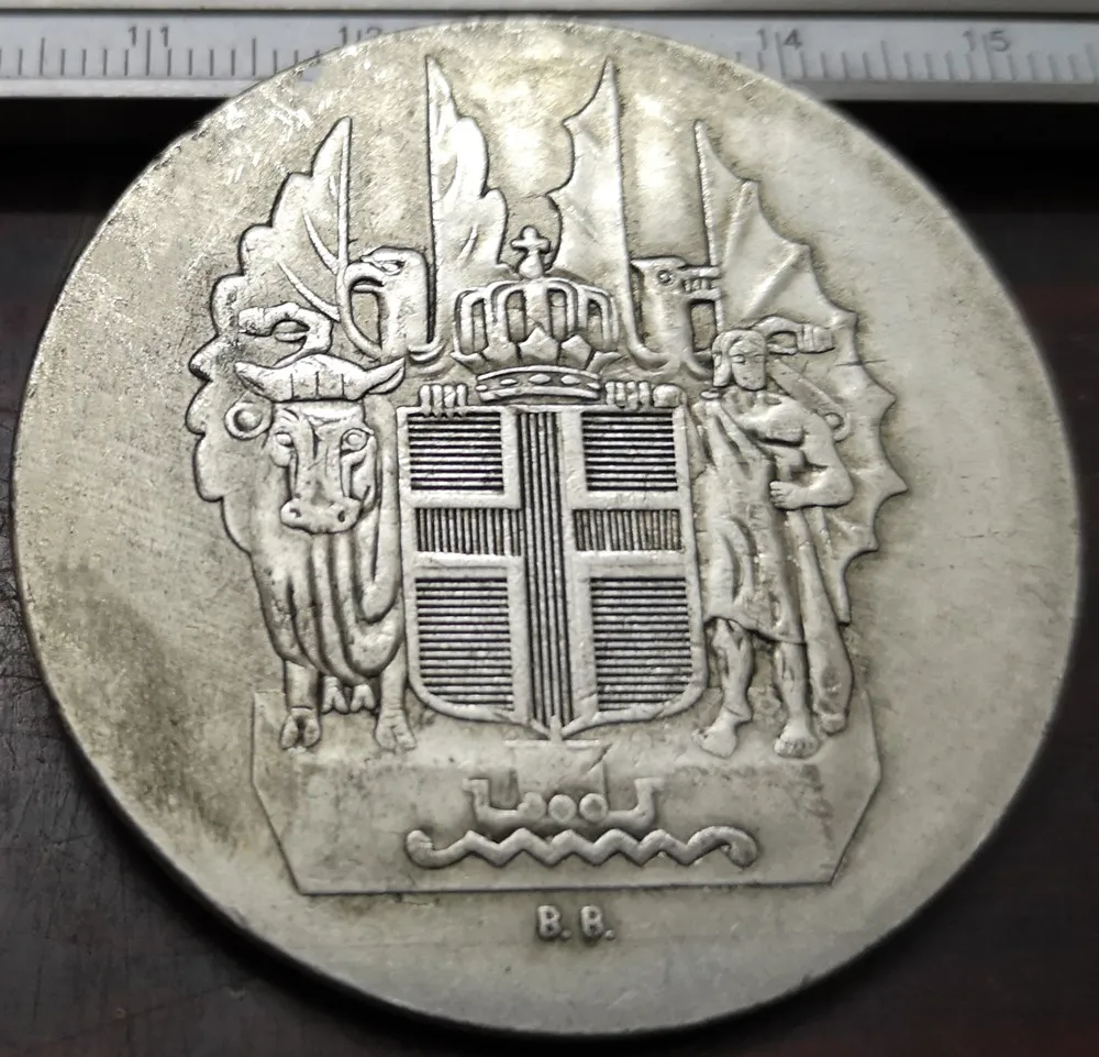 1930 Iceland 10 Kronur Althing Посеребренная копия жетона