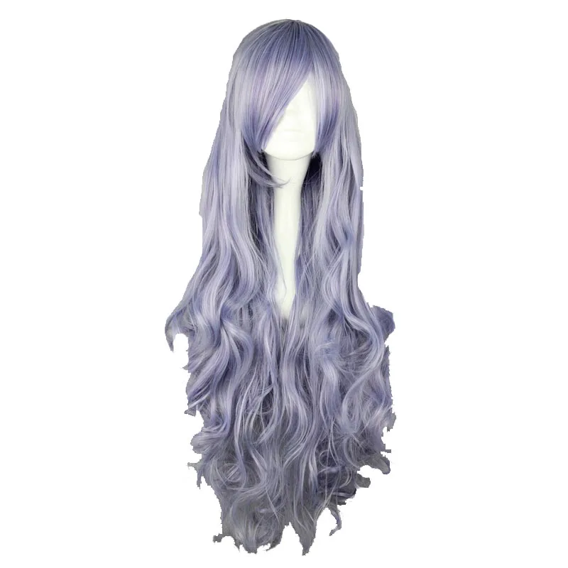 MCOSER 90 см волнистое искусственное освещение фиолетовый косплей костюм парик Высокая температура волокна волос WIG-207D