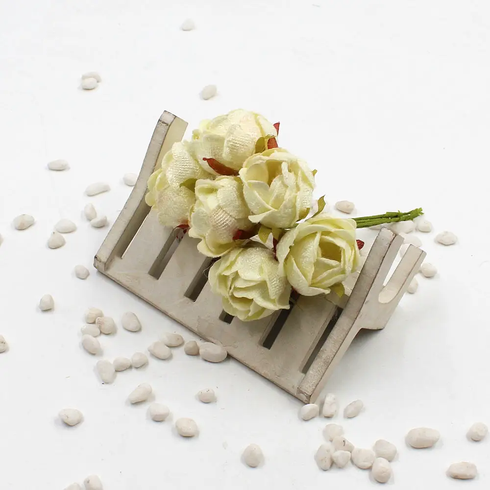 6 шт./лот, высокое качество, мини-бутон чайной розы, искусственные цветы для свадьбы, украшения дома, ювелирные изделия с венком, скрапбукинг, сделай сам, ручная работа - Цвет: Milk white