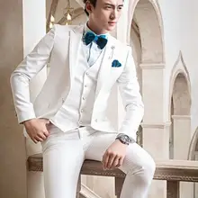 Классический стиль одна кнопка жениха цвета слоновой кости смокинги друзей жениха Мужские свадебные костюмы для выпускного вечера Жених(куртка+ брюки+ жилет+ галстук) K: 936