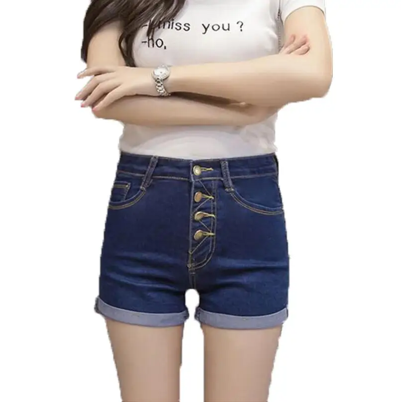 

Full Cotton Blue Denim Shorts Summer Femme Hot Shorts 2017 New High Waist Elastic Cuffs Washed Jeans Shorts Skinny Sexy Shorts