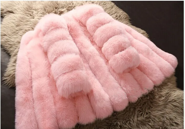 Модное женское плотное меховое пальто для мамы и дочки куртка из лисьего меха с длинными рукавами костюм лисы горячая распродажа большой размер 4XL искусственный мех - Цвет: Розовый