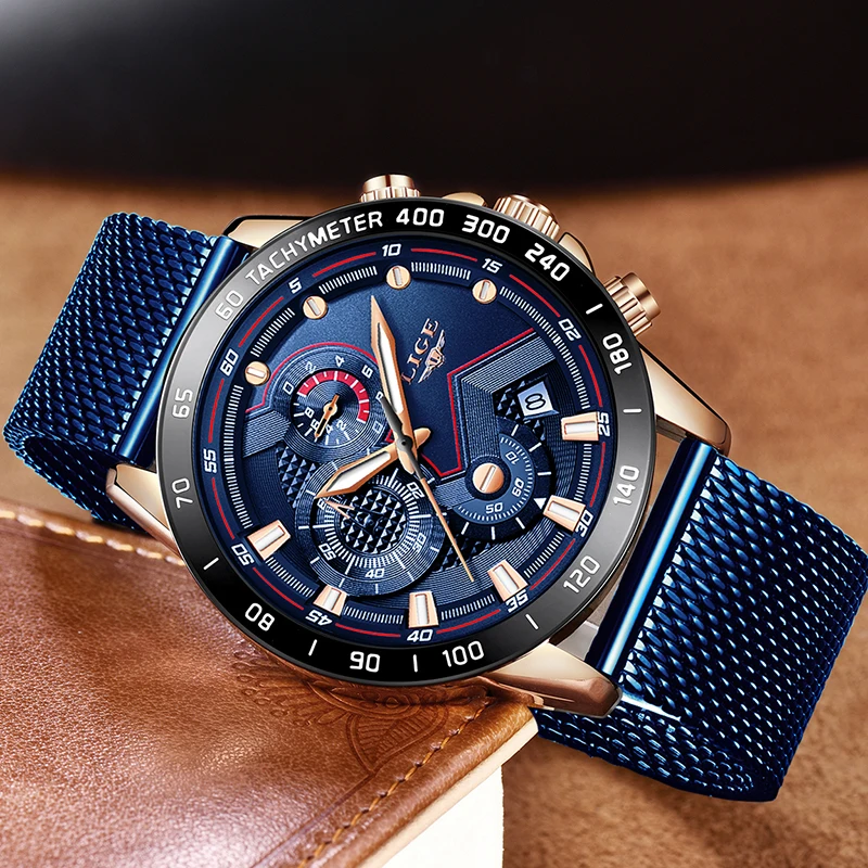 LIGE New Men Watch Mesh Steel Army Military Chronograph Sports Watches Mens Top Brand Luxury Waterproof Clock Relogio Masculino
