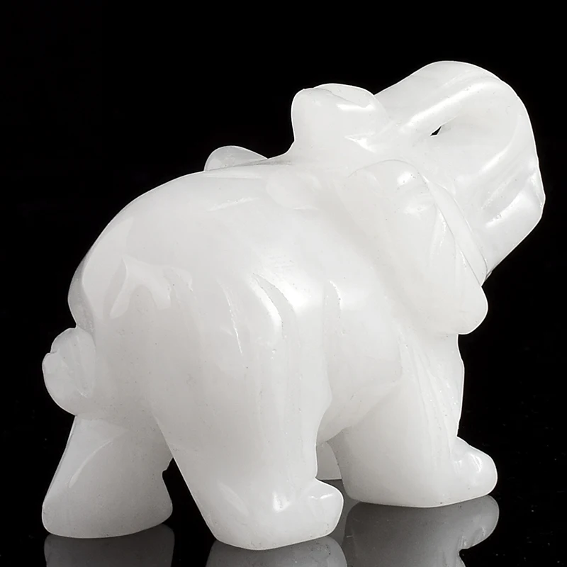 Estatuilla de elefante de Jade blanco Natural de 2 pulgadas, estatua de animales tallada de cristal para decoración del hogar, curación de Chakra