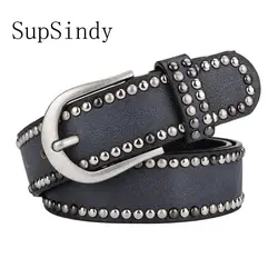 SupSindy новые женские пояса пряжкой Мода в стиле панк с заклепками дизайнерские брендовые роскошные кожаные ремни для женская обувь высокого