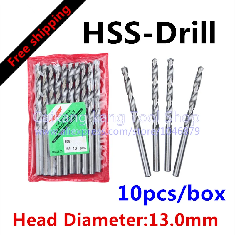

Free shipping New 10pcs / box .Head: 13.0mm High Speed Steel Drills HSS-Drills to Copper Aluminum Plastic. Model: 13.0mm