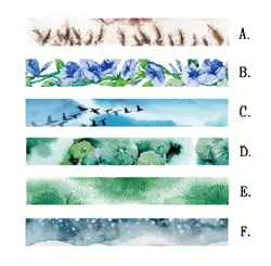 6 видов конструкций 15 мм * 7 м небо \ Лотос \ Цветок \ снег узор японский Васи декоративная клейкая лента DIY маскирующая бумажная лента наклейка