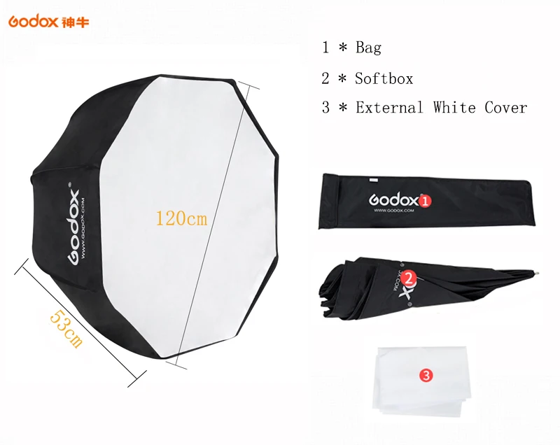 Восьмиугольный Зонт Godox 120 см/47 дюймов, софтбокс, портативный восьмиугольный ремень, 1,9 м, светильник с подставкой,, электронный инструмент для студийной фотосъемки