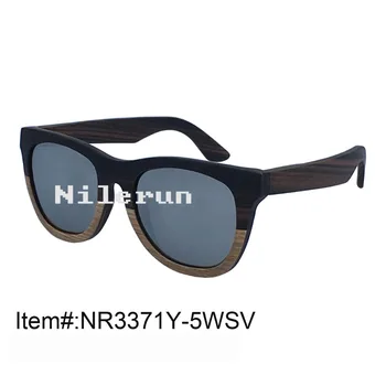 

Classical dark ebony wood light solid wood composite frame sunglasses with mirror silver polarized lenses