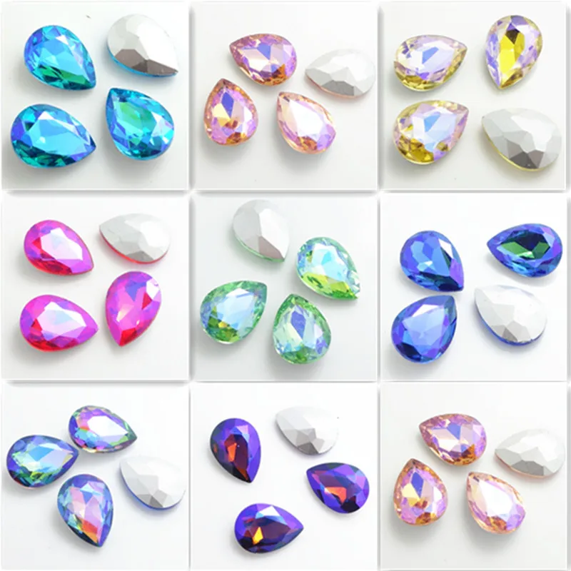 

Wholesale color AB 15pcs Crystal Glass rhinestones teardrop Faceted beads 10X14mm