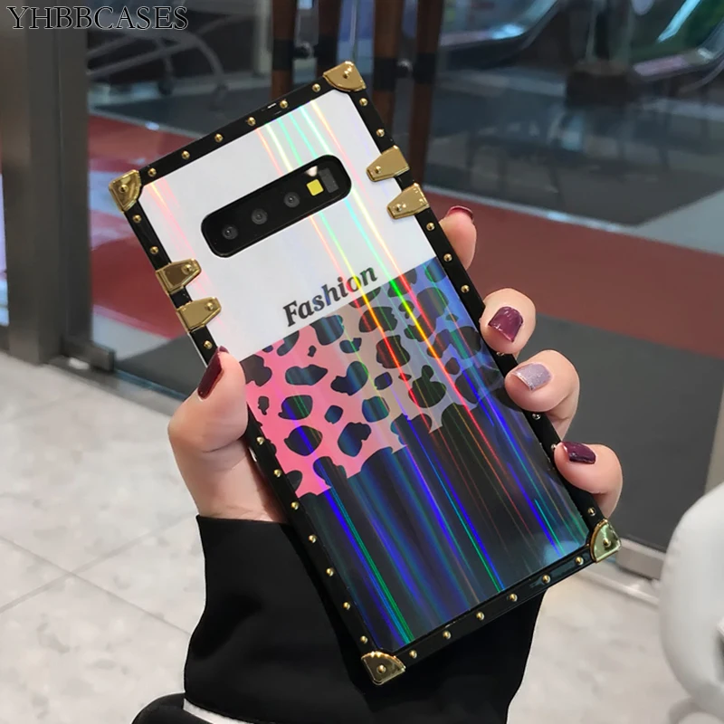 YHBBCASES Модный Лазерный квадратный чехол для Samsung Note 10 8 9 с золотыми заклепками