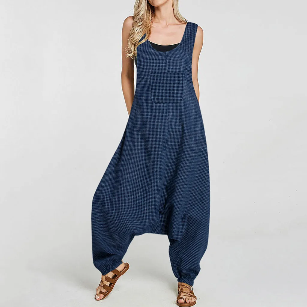 

Rompers Womens Jumpsuit Plus Size U Neck Bodysuit Sleeveless Backless Side Pockets Baggy Party beach Long Summer Jumpsuits